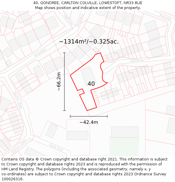 40, GONDREE, CARLTON COLVILLE, LOWESTOFT, NR33 8UE: Plot and title map