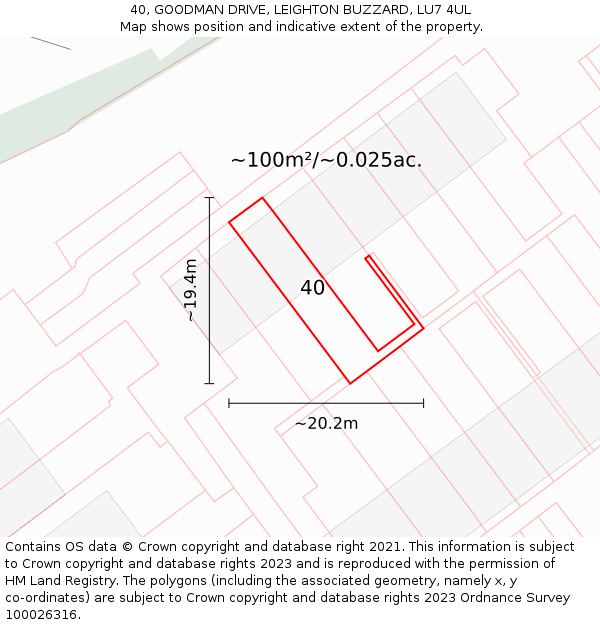 40, GOODMAN DRIVE, LEIGHTON BUZZARD, LU7 4UL: Plot and title map
