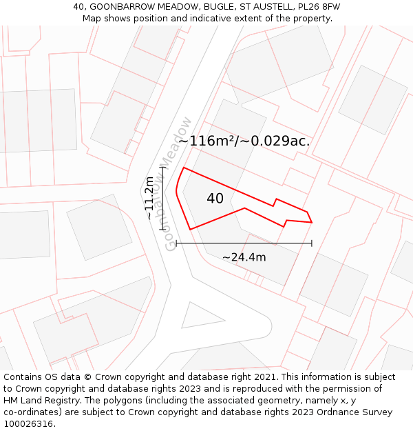 40, GOONBARROW MEADOW, BUGLE, ST AUSTELL, PL26 8FW: Plot and title map