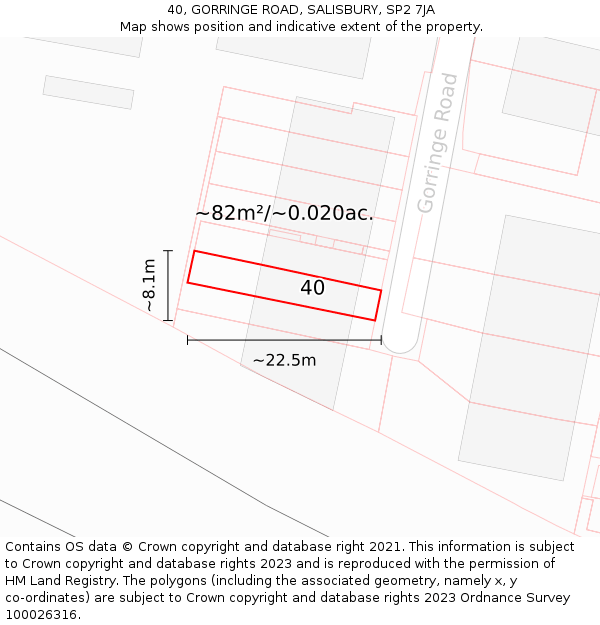 40, GORRINGE ROAD, SALISBURY, SP2 7JA: Plot and title map