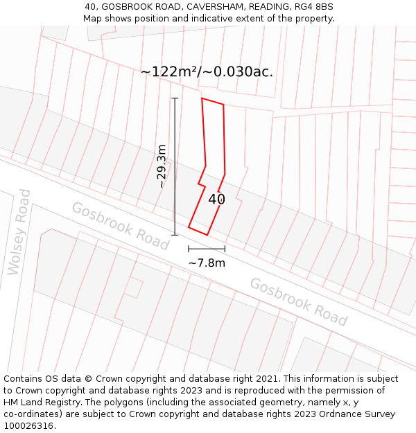 40, GOSBROOK ROAD, CAVERSHAM, READING, RG4 8BS: Plot and title map