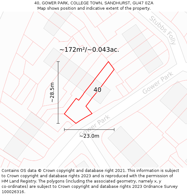 40, GOWER PARK, COLLEGE TOWN, SANDHURST, GU47 0ZA: Plot and title map