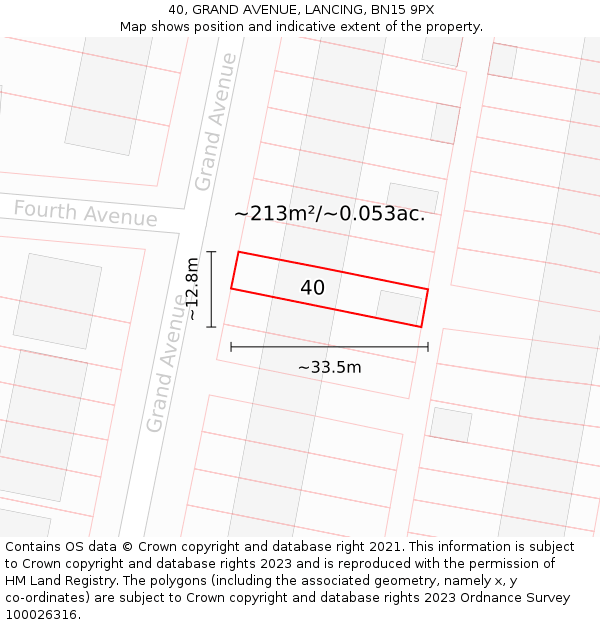 40, GRAND AVENUE, LANCING, BN15 9PX: Plot and title map