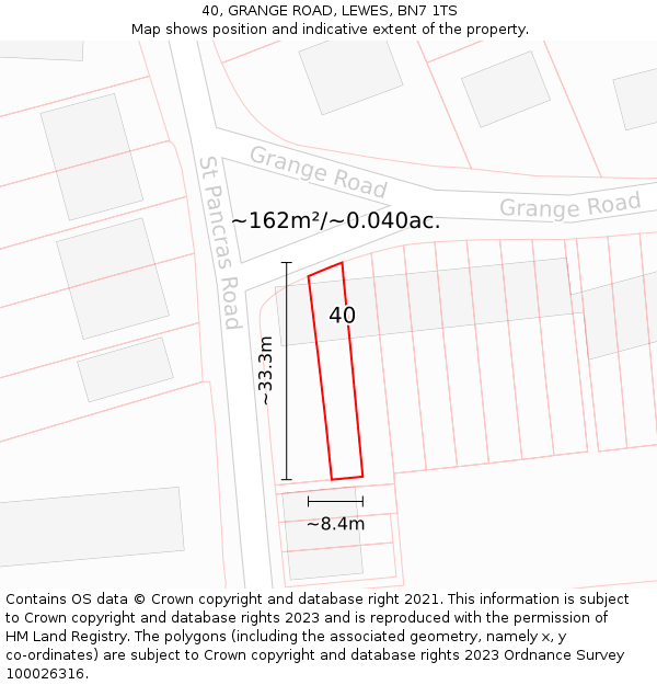 40, GRANGE ROAD, LEWES, BN7 1TS: Plot and title map