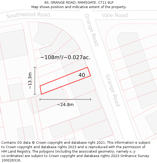 40, GRANGE ROAD, RAMSGATE, CT11 9LP: Plot and title map