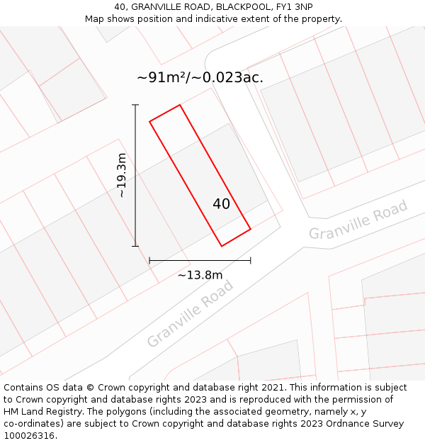 40, GRANVILLE ROAD, BLACKPOOL, FY1 3NP: Plot and title map