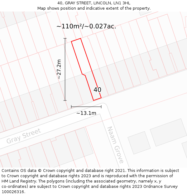 40, GRAY STREET, LINCOLN, LN1 3HL: Plot and title map