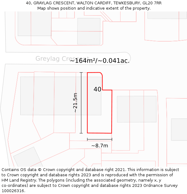 40, GRAYLAG CRESCENT, WALTON CARDIFF, TEWKESBURY, GL20 7RR: Plot and title map