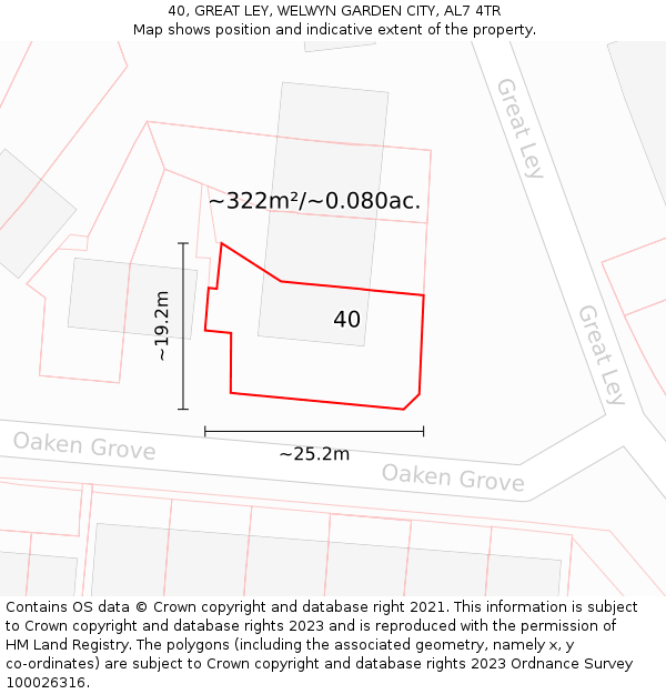 40, GREAT LEY, WELWYN GARDEN CITY, AL7 4TR: Plot and title map
