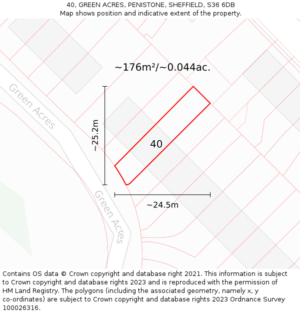 40, GREEN ACRES, PENISTONE, SHEFFIELD, S36 6DB: Plot and title map
