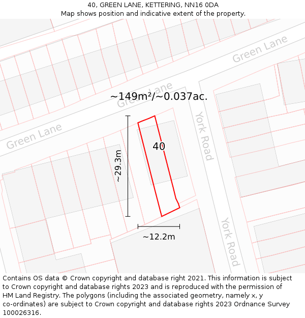 40, GREEN LANE, KETTERING, NN16 0DA: Plot and title map