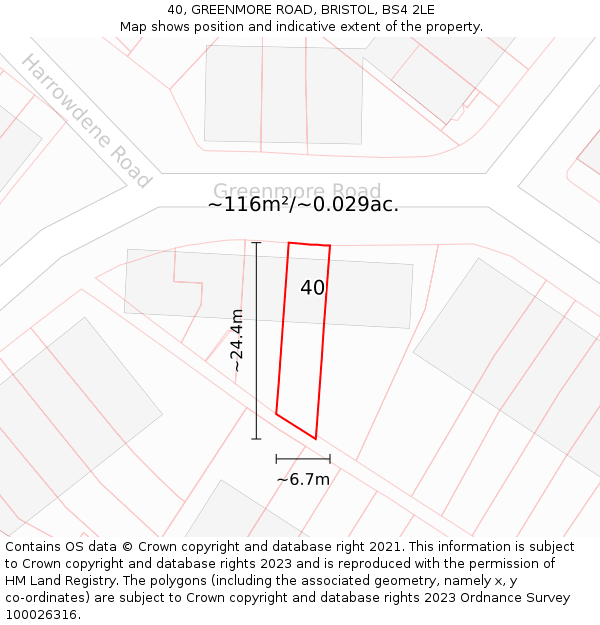 40, GREENMORE ROAD, BRISTOL, BS4 2LE: Plot and title map