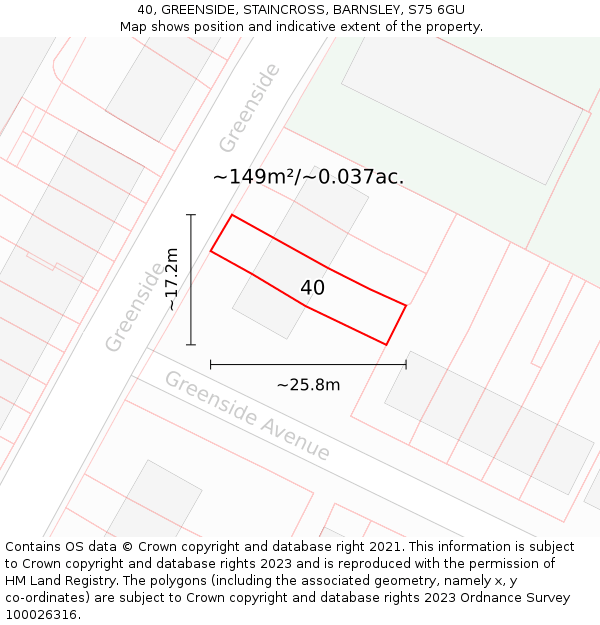 40, GREENSIDE, STAINCROSS, BARNSLEY, S75 6GU: Plot and title map