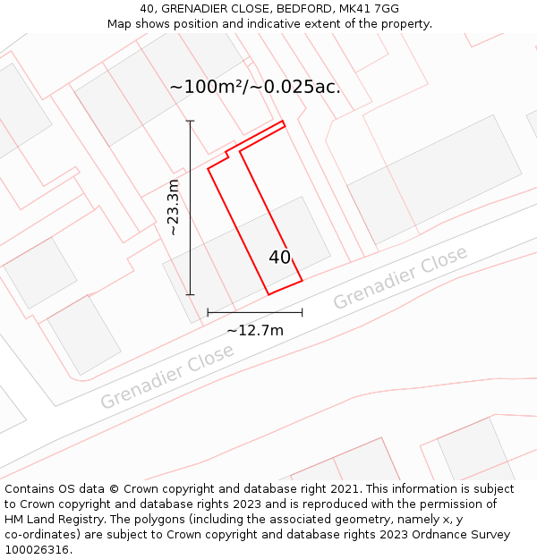 40, GRENADIER CLOSE, BEDFORD, MK41 7GG: Plot and title map