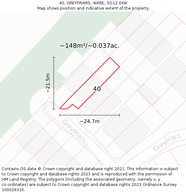 40, GREYFRIARS, WARE, SG12 0XW: Plot and title map