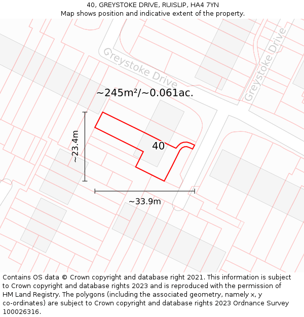 40, GREYSTOKE DRIVE, RUISLIP, HA4 7YN: Plot and title map