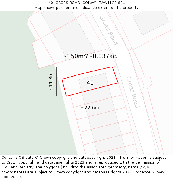 40, GROES ROAD, COLWYN BAY, LL29 8PU: Plot and title map