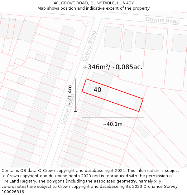 40, GROVE ROAD, DUNSTABLE, LU5 4BY: Plot and title map