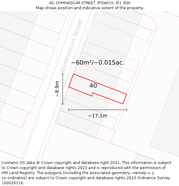 40, GYMNASIUM STREET, IPSWICH, IP1 3NX: Plot and title map