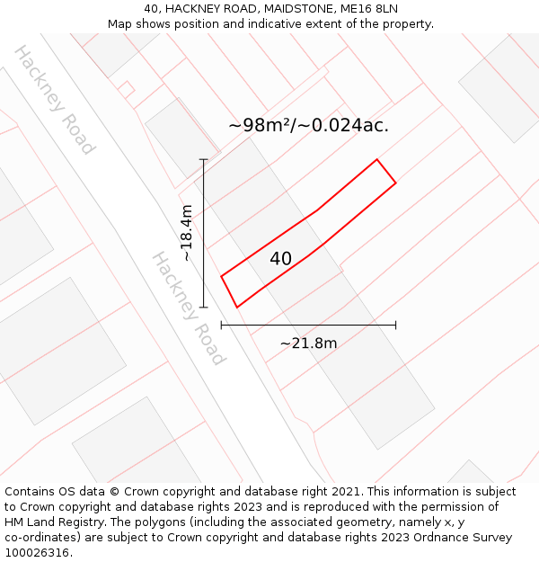 40, HACKNEY ROAD, MAIDSTONE, ME16 8LN: Plot and title map