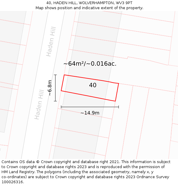 40, HADEN HILL, WOLVERHAMPTON, WV3 9PT: Plot and title map