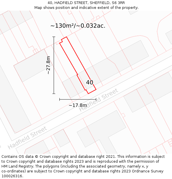 40, HADFIELD STREET, SHEFFIELD, S6 3RR: Plot and title map