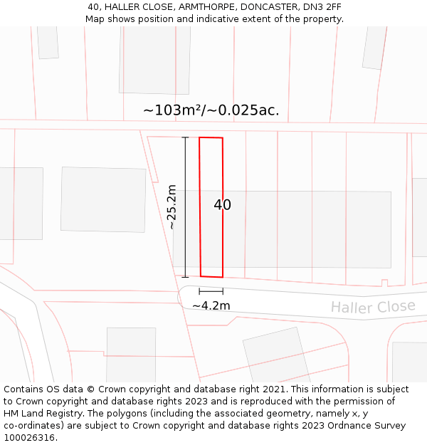 40, HALLER CLOSE, ARMTHORPE, DONCASTER, DN3 2FF: Plot and title map