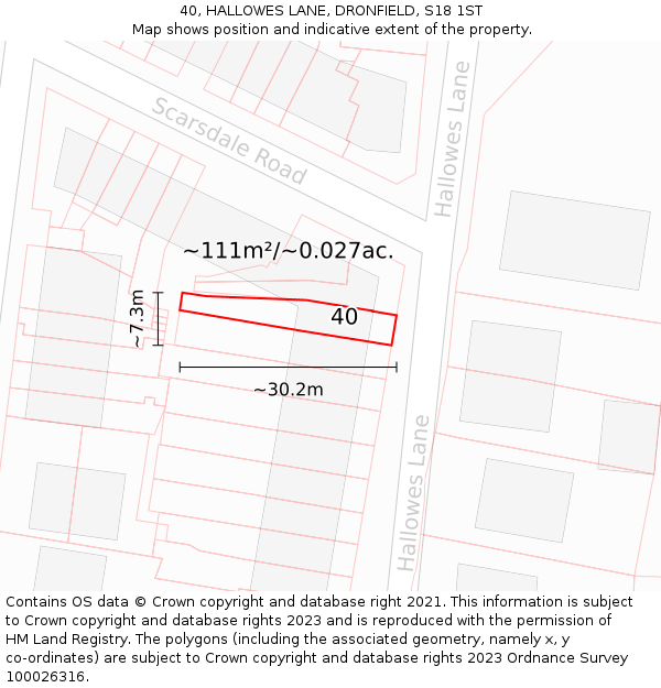 40, HALLOWES LANE, DRONFIELD, S18 1ST: Plot and title map