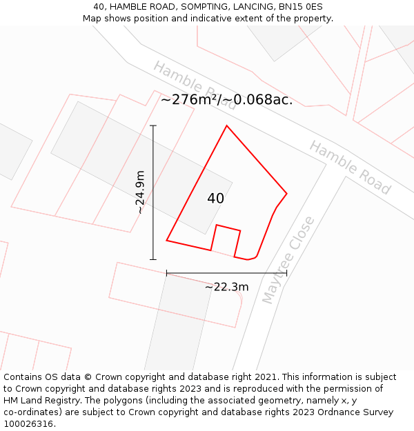 40, HAMBLE ROAD, SOMPTING, LANCING, BN15 0ES: Plot and title map