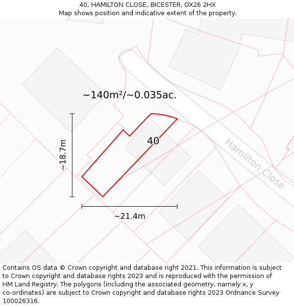 40, HAMILTON CLOSE, BICESTER, OX26 2HX: Plot and title map