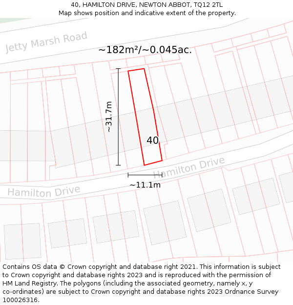 40, HAMILTON DRIVE, NEWTON ABBOT, TQ12 2TL: Plot and title map