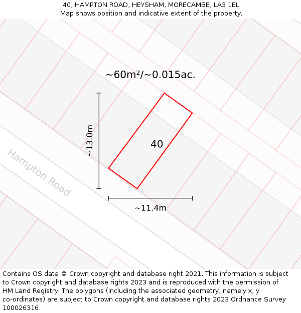 40, HAMPTON ROAD, HEYSHAM, MORECAMBE, LA3 1EL: Plot and title map