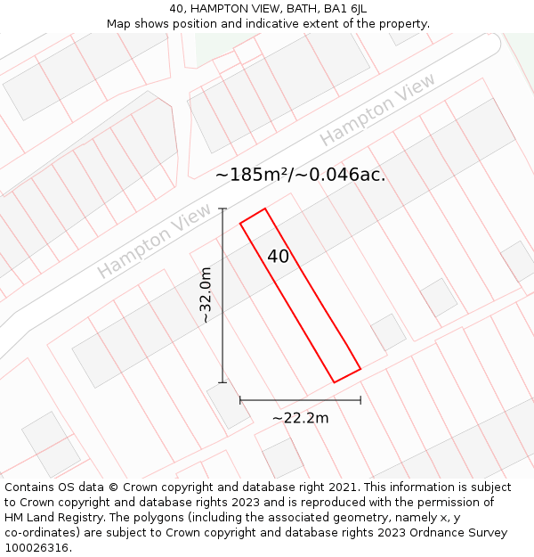 40, HAMPTON VIEW, BATH, BA1 6JL: Plot and title map