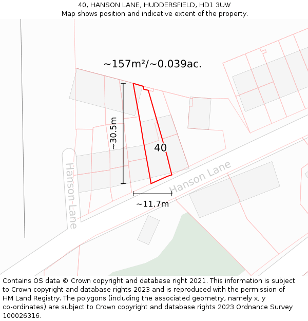 40, HANSON LANE, HUDDERSFIELD, HD1 3UW: Plot and title map