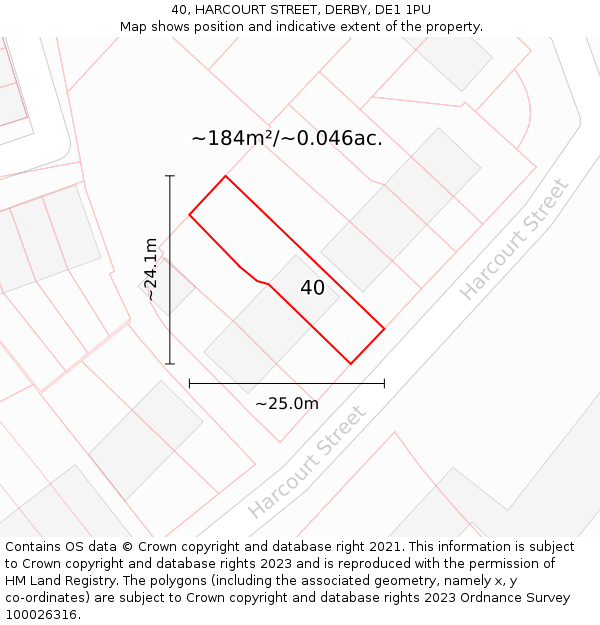 40, HARCOURT STREET, DERBY, DE1 1PU: Plot and title map