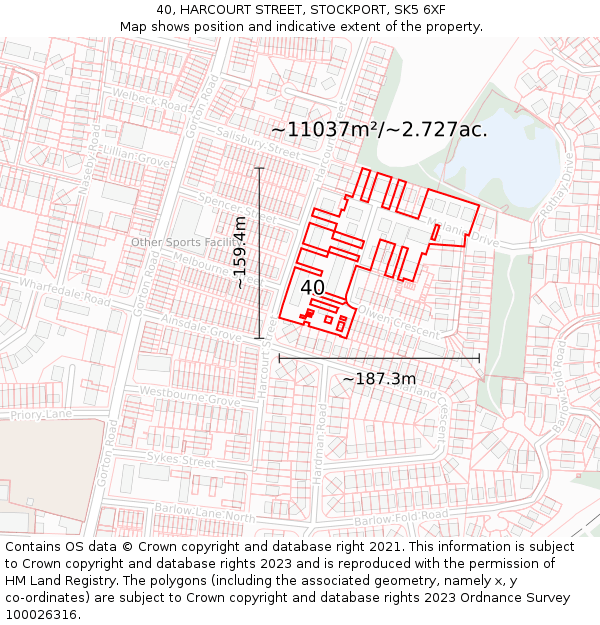 40, HARCOURT STREET, STOCKPORT, SK5 6XF: Plot and title map