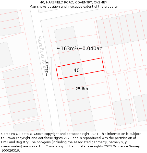 40, HAREFIELD ROAD, COVENTRY, CV2 4BY: Plot and title map
