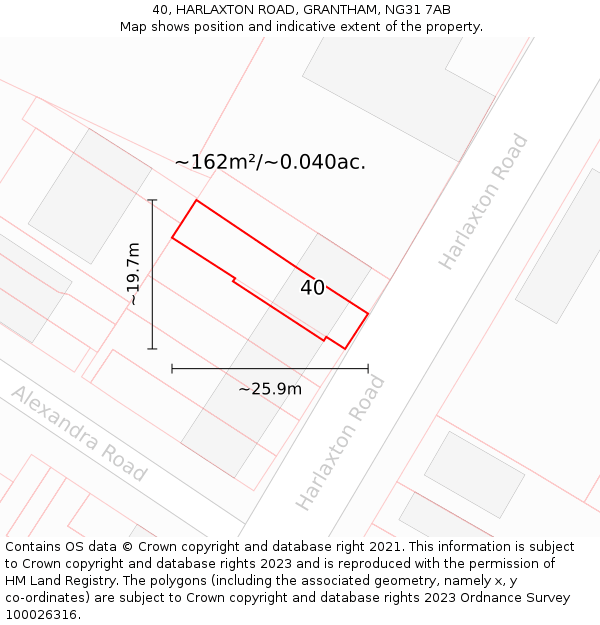 40, HARLAXTON ROAD, GRANTHAM, NG31 7AB: Plot and title map