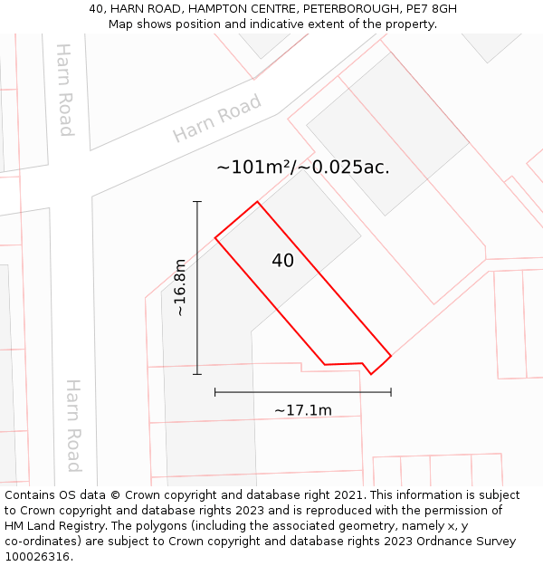40, HARN ROAD, HAMPTON CENTRE, PETERBOROUGH, PE7 8GH: Plot and title map