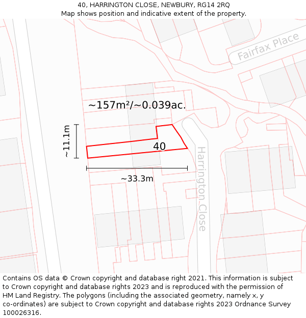 40, HARRINGTON CLOSE, NEWBURY, RG14 2RQ: Plot and title map