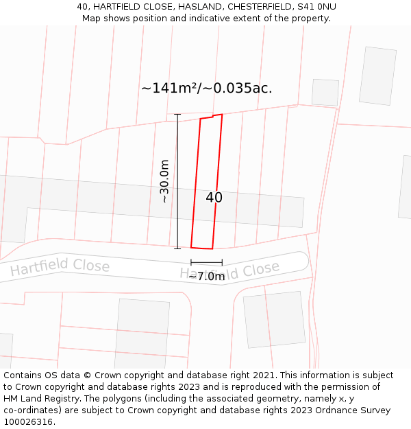40, HARTFIELD CLOSE, HASLAND, CHESTERFIELD, S41 0NU: Plot and title map