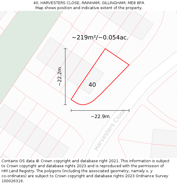 40, HARVESTERS CLOSE, RAINHAM, GILLINGHAM, ME8 8PA: Plot and title map