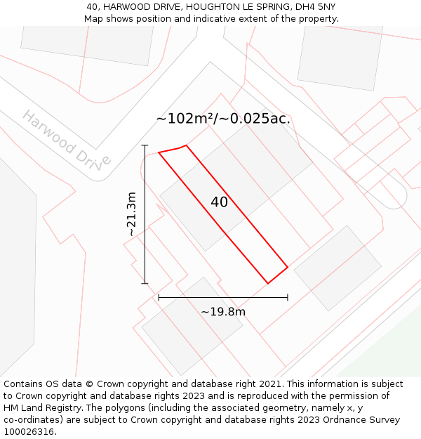 40, HARWOOD DRIVE, HOUGHTON LE SPRING, DH4 5NY: Plot and title map