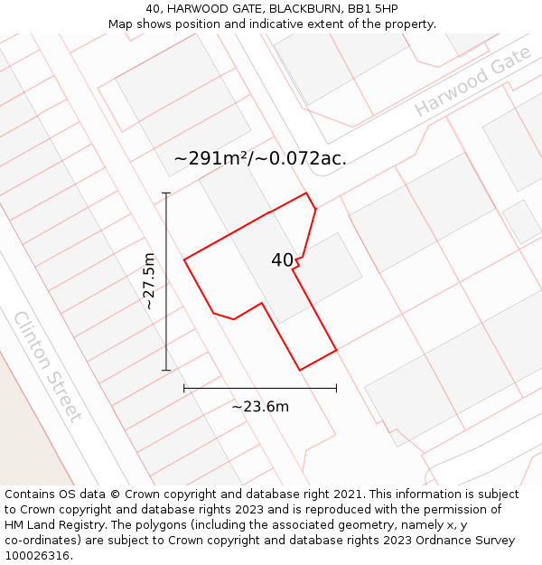 40, HARWOOD GATE, BLACKBURN, BB1 5HP: Plot and title map
