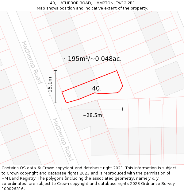 40, HATHEROP ROAD, HAMPTON, TW12 2RF: Plot and title map