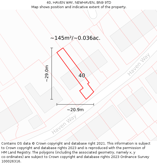 40, HAVEN WAY, NEWHAVEN, BN9 9TD: Plot and title map
