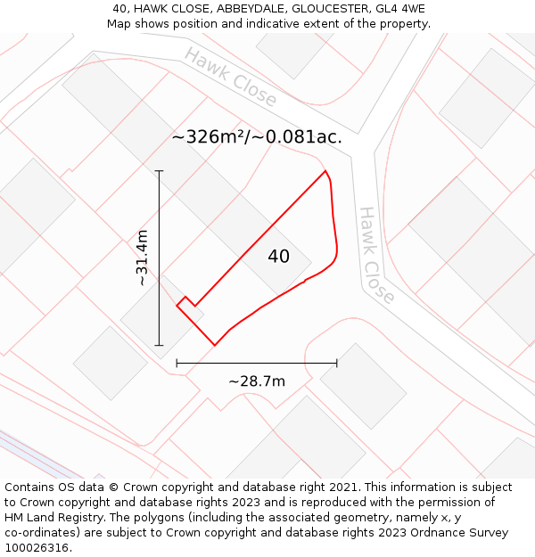 40, HAWK CLOSE, ABBEYDALE, GLOUCESTER, GL4 4WE: Plot and title map