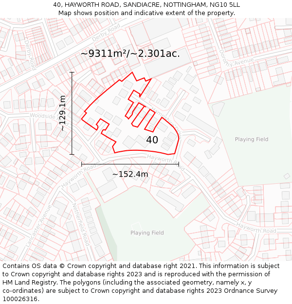 40, HAYWORTH ROAD, SANDIACRE, NOTTINGHAM, NG10 5LL: Plot and title map