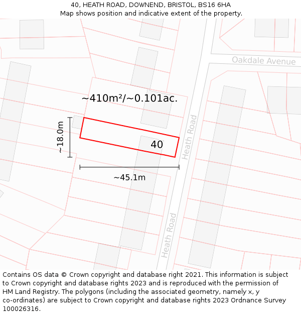 40, HEATH ROAD, DOWNEND, BRISTOL, BS16 6HA: Plot and title map