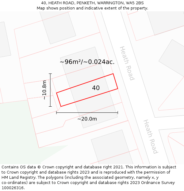 40, HEATH ROAD, PENKETH, WARRINGTON, WA5 2BS: Plot and title map